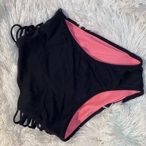 Pink high waisted bathing suit bottoms